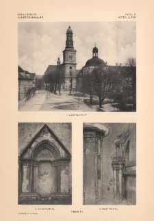 Tafel 6 Mittelalter : Trebnitz: Westansicht, Nordportal, Westportal