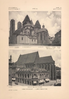 Tafel 15 Mittelalter : Breslau Dom von S&uuml;dost (Sacristei Domherrn Sacristei, Elisabethkapelle, Kleinchor, Kurf&uuml;rstl. Kapelle Aegidienkapelle, Kl&ouml;sselthor, Kapitelhaus), Dorotheen Kirche, Kaufhaus