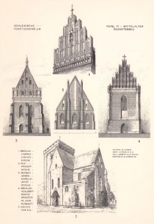 Tafel 17 Mittelalter Backsteinbau : Breslau Corpus Christikirche ; Öls Probstkirche ; Glogau Annenkapelle Jetzt Schule ; Breslau Adalbertkirche (Fenster 19. Jahrhundert) ; Kalkau von S.O.