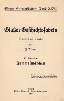 Glatzer Geschichtsfabeln. Bd. 3, Hummelm&auml;rchen