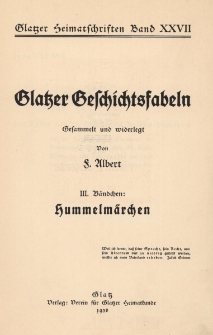 Glatzer Geschichtsfabeln. Bd. 3, Hummelmärchen