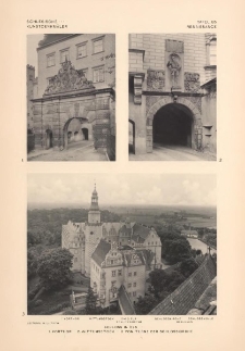 Tafel 85 Renaissance : Schloss in &Ouml;ls: Vorthor, Wittumsstock, vom Turme der Schlosskirche (Wittumstock, Gang zur Schlosskirche, Schlosskirche, Schlossm&uuml;hle, Brauhaus)