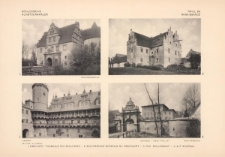 Tafel 86 Renaissance : Carolath Thorhaus des Schlosses (Schlosskapelle) ; Schlösschen Ratschin bei Grafenort ; Öls Schlosshof (Einfahrt) ; Alt Schönau (Schloss, Schlossmühle)