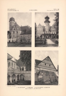 Tafel 96 Renaissance : Hennersdorf ; Lindenau ; Sächsisch-Haugsdorf Schlosshof und Scheuer