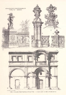 Tafel 145 Barock : Schloss F&uuml;rstenstein Steingitter ; Sagan Hof an der K. Pfarrkirche