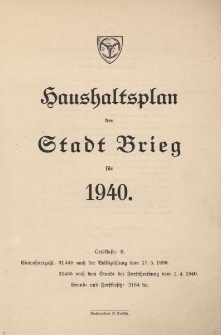 Haushaltsplan der Stadt Brieg f&uuml;r 1940