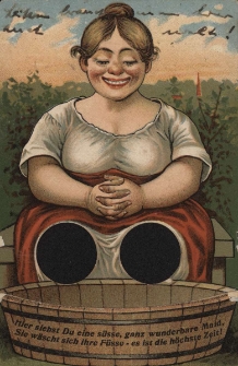 Hier siehst Du eine süsse, ganz wunderbare Maid, sie wäscht sich ihre Füsse - es ist die höchste Zeit