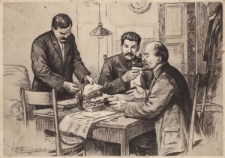 [Lenin, Stalin i Mołotow w redakcji gazety „Prawda” 1917 r.]