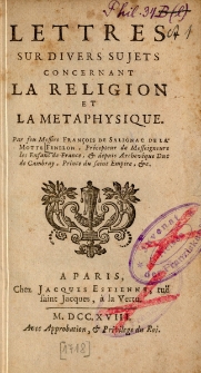 Lettres sur divers sujets conceranant la religion et la metaphysique