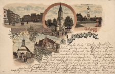 Gruss aus Leobsch&uuml;tz : Ring, Evang. Kirche, Kriegerdenkmal, St. Anna Kirche, K. Postamt