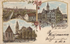 Gruss aus Leobsch&uuml;tz : Totalansicht, Rathaus, Kath. Kirche, Keiden-Kirchel