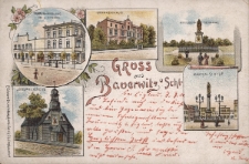 Gruss aus Bauerwitz O Schl. : Warenhandlug von J. Himmel, Krankenhaus, Krieger-Denkmal, Josephi Kirche, Marien-Statue