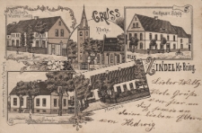 Gruss aus Zingel Kr. Brieg : M. Geipel's Waaren Handlg., Kirche, Gasthaus v. Scholz, Schule, Pfarrhaus