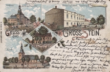 Gruss aus Gross-Stein : Schloss, Geburtsort des heilig Hiazinth, Herrschaftliches Gasthaus, Kirche, Schule