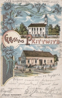 Gruss aus Prittwitz : Kirche, Gasthaus zur Stadt Danzig