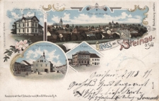 Gruss aus Steinau O. Schl. : Kloster der grauen Schwestern, Totalansicht Steinau O/S, Ringplatz mit Rathaus, K. Postamt