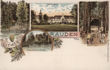 Gruss aus Rauden O/Sch. : Fischerhaus in Buk, Schweizerteich mit Pavillon, Schloss Rauden, Waldpark „Buk”