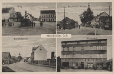 Klein-Strehlitz, O.-S. : Ring, Schule mit Kirche, Bahnhofstrasse, Warenhaus