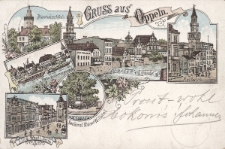 Gruss aus Oppeln : Piastenschloss, Rathaus, Kahn Verladungsstelle, Ring, Westl. Seite, Denkmal Kaiser Wilhelm I