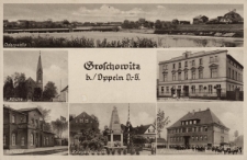 Groschowitz b./Oppeln O.-S. : Oderpartie, Kirche, St. Josef Stift, Bahnhof, Kriegerdenkmal, Pestalozzischule