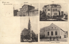 Gruss aus Groschowitz : Bahnhof, Villa, Kirche, O. Seifert's Gasthaus