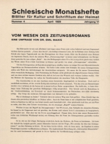 Schlesische Monatshefte : Blätter für Kultur und Schrifttum der Heimat 1929, 6 Jg., Nr 4
