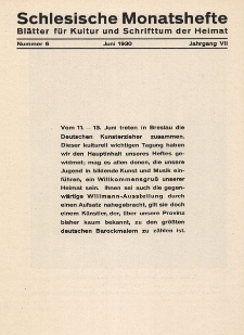 Schlesische Monatshefte : Bl&auml;tter f&uuml;r Kultur und Schrifttum der Heimat 1930, 7 Jg., Nr 6