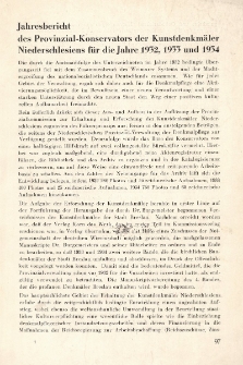Jahresbericht des Provinzial-Konservators des Kunstdenkmäler Niederschlesiens für die Jahre 1932, 1933 und 1934