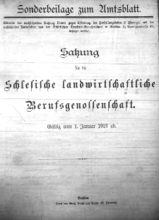 Sonderbeilage zum Amtsblatt : Satzung für die Schlesische landwirtschaftsiche Berufsgenossentschaft