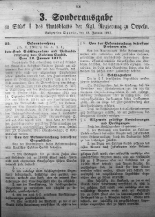Sonderausgabe zu St&uuml;ck 1 des Amtsblattes der K&ouml;niglichen Regierung zu Oppeln