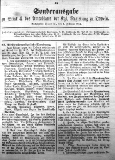 Sonderausgabe zu Stück 4 des Amtsblattes der Königlichen Regierung zu Oppeln