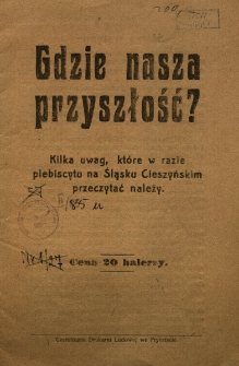 Gdzie nasza przyszłość? Kilka uwag, kt&oacute;re w razie plebiscytu na Śląsku Cieszyńskim przeczytać należy