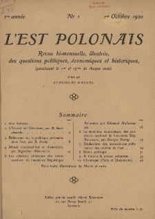 L'Est Polonais : revue bi-mensuelle, illustr&eacute;e, des questions politiques, &eacute;conomiques et historiques. Nr 1