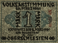 Katowice : [awers:] Volksabstimmung 20. März 1921, 1M [rewers:] Rysunek kopalni 1865 1 M