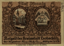 Głubczyce : [awers:] Notgeld der Kreisstadt Leobschütz 5 Pf. [rewers:] Der Scholle treu und treu dem deutschen Vaterland