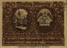 Głubczyce : [awers:] Notgeld der Kreisstadt Leobschütz 50 Pf. [rewers:] Siegel der deutschen Urkunde 1265