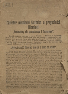 Minister niemiecki Gotheim o przyszłości Niemiec! Reichsminister Gotheim über Deutschlands Zukunft!