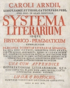 Systema Literarium idque Historico-Pragmaticum complectens praecipua scientiae Literariae momenta