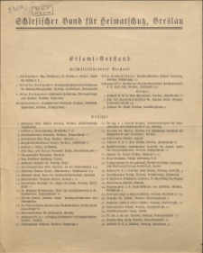 Schlesischer Bund f&uuml;r Heimatschutz, Breslau. Gesamt=Vorstand