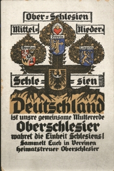 Deutschland ist unsere gemeinsame Muttererde. Oberschlesier, wahret die Einheit Schlesiens! Sammelt Euch in Vereinen heimatstreuer Oberschlesier