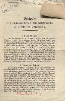 Prospekt des Erzbisch&ouml;flichen Knabenseminars zu Breslau 9, Domplatz 8