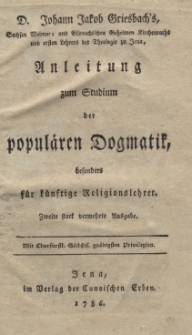 Anleitung zum Studium der populären Dogmatik besonders für künftige Religionslehrer