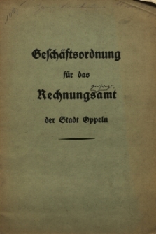 Geschäftsordnung für das Rechnungsamt der Stadt Oppeln