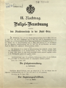 Nachtrag. Polizei-Verordnung betreffend den Straßenverkehr in der Stadt Oels