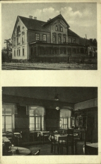 Złotoryja : budynek dworca kolejowego oraz wnętrze gospody przy dworcu