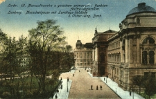 Lw&oacute;w : ulica Marszałkowska z gmachem sejmowym i Bankiem Austro-węgierskim