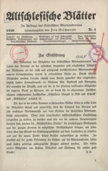 Altschlesische Blätter 1926 : Jg.1, Nr 1