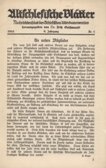 Altschlesische Bl&auml;tter 1934 : Jg.9, Nr 1