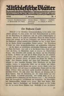Altschlesische Blätter 1932 : Jg.7, Nr 4