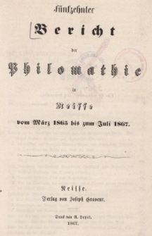 Ber.15 : vom M&auml;rz 1865 bis zum Juli 1867